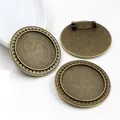 Set of 3 antique bronze alloy brooch settings with 30mm inner diameter for DIY jewelry making - Antique Bronze Serrated Decor Style (B7-17)
