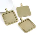 Set of three square 25mm antique bronze alloy pendant base trays for DIY jewelry making - Antique Bronze (A7-21)