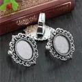 Vintage 13x18mm oval alloy ring base for DIY jewelry making in antique silver finish - Antique Silver Oval Floral Scroll (K7-30)