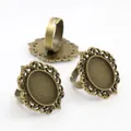 Adjustable bronze alloy oval ring base with 13x18mm vintage hollow pattern bezel tray - Antique Bronze Oval Lace Hollow (K6-15)