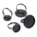 Adjustable black alloy bezel ring bases in multiple sizes for DIY gemstone settings - Black