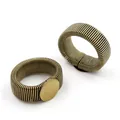 Pair of retro brass-tone elastic spring armbands with 12mm round flat base for DIY - Elastic Round Tray Ring Base (Antique Bronze Tone) / Antique Bronze