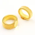 Set of two gold elastic rings with 12mm bezel base and textured spring coil design - Elastic Round Tray Ring Base (Gold Tone) / Gold