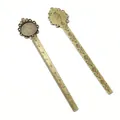 Set di due segnalibri righello in bronzo vintage con rilievo floreale e base per gemma DIY - Bronzo Antico