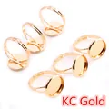 Set of six adjustable KC gold plated round flat base rings for DIY jewelry making - KC Gold