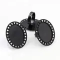 Adjustable black oval alloy ring base with 18x25mm tray and vintage beaded edge decoration - Matte Black Beaded Edge (J3-07)