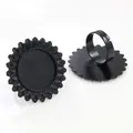 Adjustable black sunflower alloy ring base with 20mm round bezel for DIY jewelry making - Black Sunflower Petal Style (K3-33)