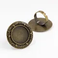 Antique bronze adjustable DIY ring base with 20mm round cabochon setting for jewelry making - Antique Bronze Vintage Pattern Style (K5-04)