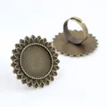 Vintage bronze sunflower ring base with adjustable band and flat round bezel for DIY - Antique Bronze Sunflower Style (K4-02)