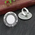 Antique silver adjustable ring base with 20mm round cabochon tray and ornate bezel edge - Antique Silver Vintage Embossed Edge Style (K5-22)