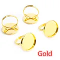 Adjustable gold plated metal ring base with round tray for DIY jewelry making 4pcs - 8mm / Gold