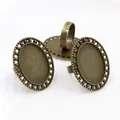 Three antique bronze oval bezel ring settings for DIY jewelry making with adjustable bands - Antique Bronze Beaded Pattern (J3-26)