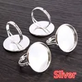 Set of four adjustable silver-tone DIY ring base trays for jewelry making on dark wood - 8mm / Silver