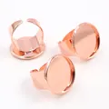 Adjustable rose gold ring bases with round flat trays for DIY jewelry making and crafts - Rose Gold