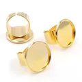 Adjustable gold plated ring base settings with round bezel trays for DIY jewelry making - Gold