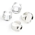 Polished silver adjustable ring bases for DIY jewelry making with round bezel trays - 12mm / White K/Silver