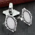 Antique silver oval 13x18mm ring base with ornate baroque lace edge and open band - Antique Silver Oval Polka Dot Scroll (K6-09)