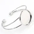 Silver plated copper bracelet bezel setting with double-wire open design for DIY crafts - White K/Silver