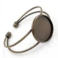Antique bronze double-wire open bangle with circular bezel setting for DIY jewelry - Antique Bronze