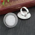 Adjustable silver alloy ring base with 20mm round twisted bezel for DIY jewelry making - Antique Silver Twist Edge Round Style (K4-06)