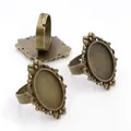 Vintage bronze oval and square ring base settings for DIY jewelry making and crafts - Antique Bronze Oval Retro Pattern (K6-10)