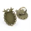 Antique bronze adjustable ring base with kissing birds design and oval bezel setting - Antique Bronze Birds Hollow (J3-22)