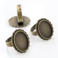 Adjustable antique bronze oval ring bases with 13x18mm setting and beaded edges - Antique Bronze Oval Beaded Wave (K6-08)