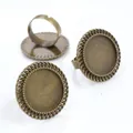 Three vintage bronze adjustable ring bases with 20mm round bezel trays for DIY jewelry making - Antique Bronze Twisted Rope Edge Style (K4-20)