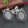 Vintage silver alloy bird ring base with 18x25mm oval bezel for DIY jewelry making - Silver Vintage Double Birds (J3-24)