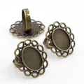 Antique bronze oval ring base with hollow lace pattern and adjustable open band for DIY - Antique Bronze Oval Wavy Hollow (K6-11)
