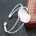 Silver plated copper open bangle base with round bezel for DIY jewelry making - 20mm / Silver
