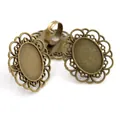 Macro view of vintage bronze oval ring base with intricate lace border for DIY jewelry - Bronze Hollow Lace (J3-17)