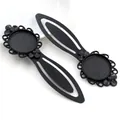 Macro detail of black metal bookmark base with floral lace edge for jewelry DIY - Matte Black Lace Double Flower Style (H1-02)