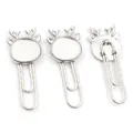 Silver reindeer paperclip bookmark with oval bezel tray for DIY jewelry projects - Deer Head / Silver
