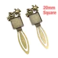 Pair of antique bronze 20mm square flower bezel settings for DIY craft bookmarks - Square 20mm Inner Diameter