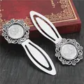Retro silver metal bookmark set with 18mm round DIY gem base and vintage floral pattern - Antique Silver Round Floral Style (I1-28)