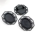 Vintage matte black alloy brooch base with 18x25mm oval lace frame for DIY jewelry - Matte Black Filigree Style (C2-46)