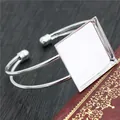 Silver square cabochon bracelet setting for DIY jewelry on vintage background - Silver