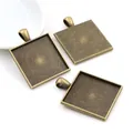 Three square antique bronze alloy pendant trays for DIY jewelry making and resin crafts - Square Grid Texture Style / Antique Bronze (A7-18)