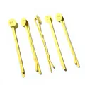 Set of five yellow matte metal bobby pins with flat round pads for DIY hair craft projects - Yellow