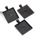 Three square matte black metal pendant bezel trays with mesh texture for DIY jewelry - Square Grid Base Style / Matte Black (A7-02)