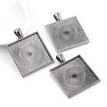 Square 25mm gunmetal alloy pendant base with spiral pattern for DIY jewelry making - Spiral Pattern Style / Gun Black (A7-11)