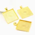 Three square golden alloy pendant trays with mesh texture for DIY jewelry making - Gold (A7-10)