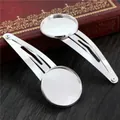 Silver metal BB hair clips with round flat base tray for DIY handmade jewelry making - 12mm / Silver