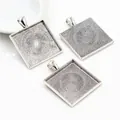 Three silver-colored square alloy pendant trays for jewelry DIY crafts and resin art - Silver (A7-15)