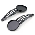 Macro view of matte black metal hair clips with round base for DIY jewelry making - 12mm / Black