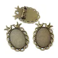 Antique bronze alloy brooch base with oval tray and bird motifs for DIY jewelry craft - Vintage Bronze Twin Birds Style (O7-32)