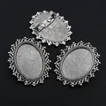 Antique silver alloy oval brooch base with lace edge and safety pin for DIY jewelry - Antique Silver Wave Lace Style (O7-31)
