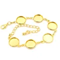 Golden 12mm stainless steel DIY bracelet base with 6 round bezel settings and lobster clasp - Gold