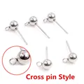 Five stainless steel ball stud earrings with loops for DIY jewelry making on white background - Cross Style (Vertical Hole) / Steel / 3mm